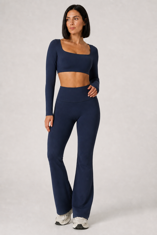 Aura Everyday Flare Leggings in Navy Blue, product view 1 | color:navy blue