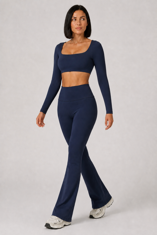 Aura Everyday Flare Leggings in Navy Blue, product view 2 | color:navy blue