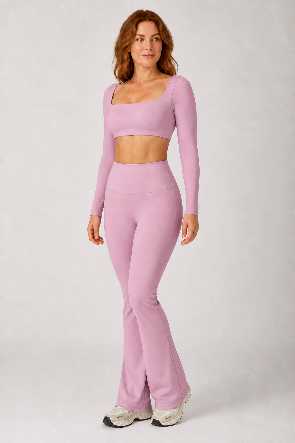Aura Everyday Flare Leggings in Blush Pink, product view 1 | color:blush