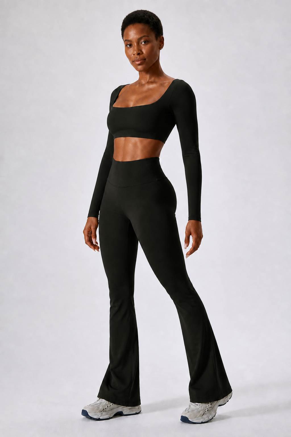 Aura Everyday Flare Leggings in Jet Black, product view 1 | color:jet black