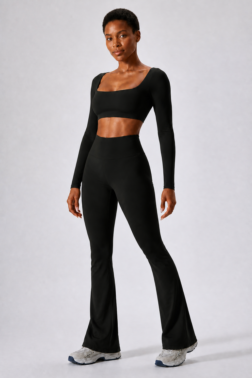 Aura Everyday Flare Leggings in Jet Black, product view 2 | color:jet black