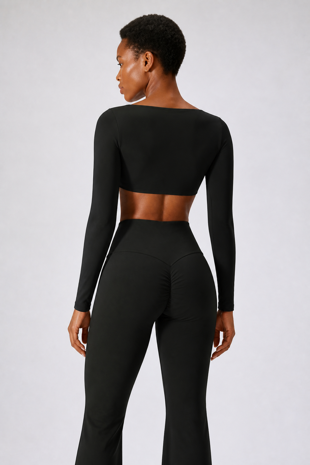Aura Everyday Flare Leggings in Jet Black, product view 6 | color:jet black