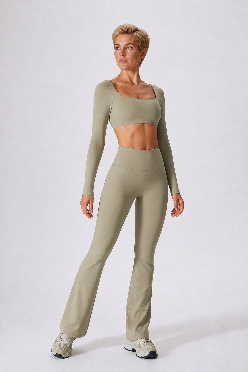 Aura Everyday Flare Leggings in Mushroom, product view 1 | color:mushroom