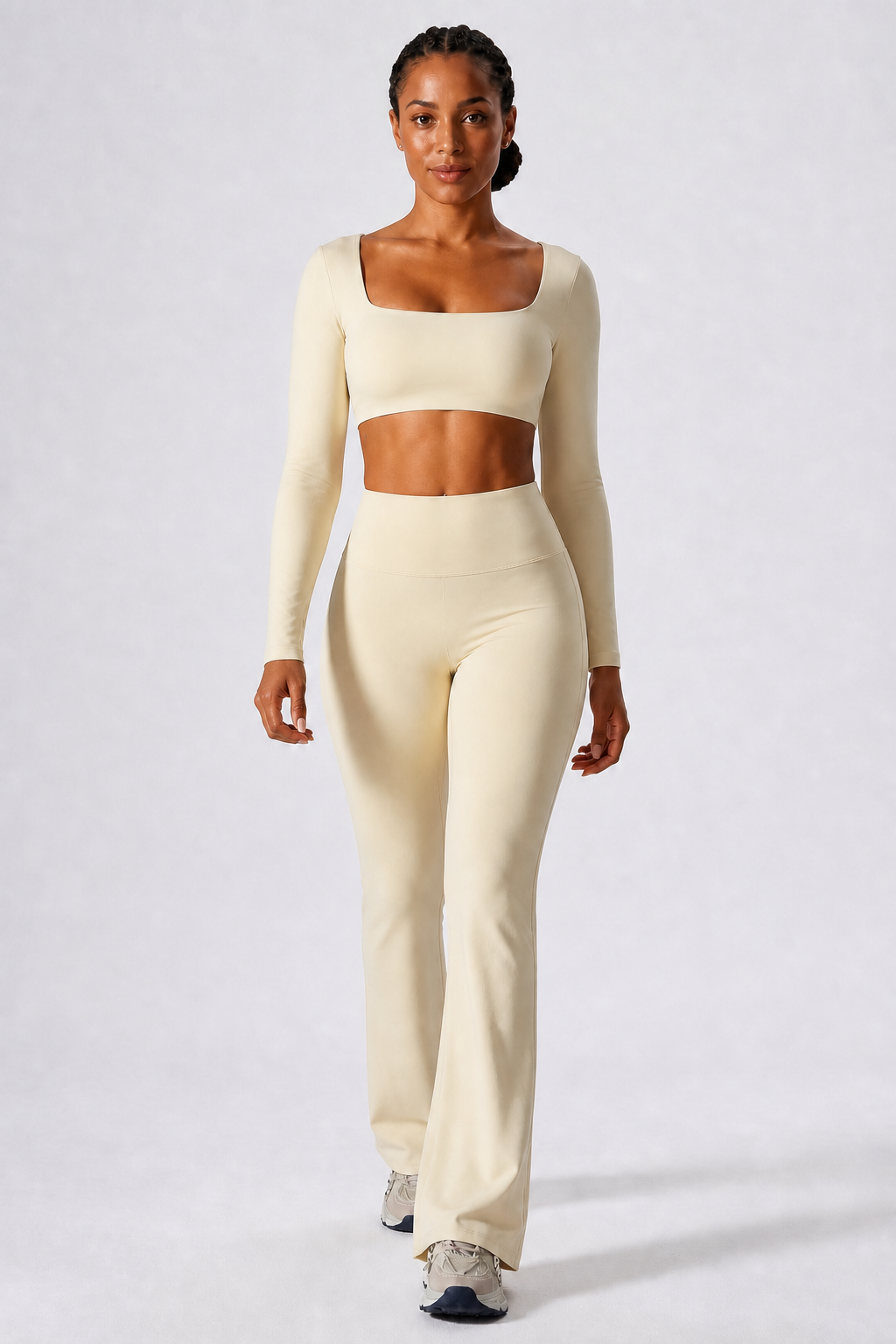 Aura Everyday Flare Leggings in Ivory, product view 1 | color:off white