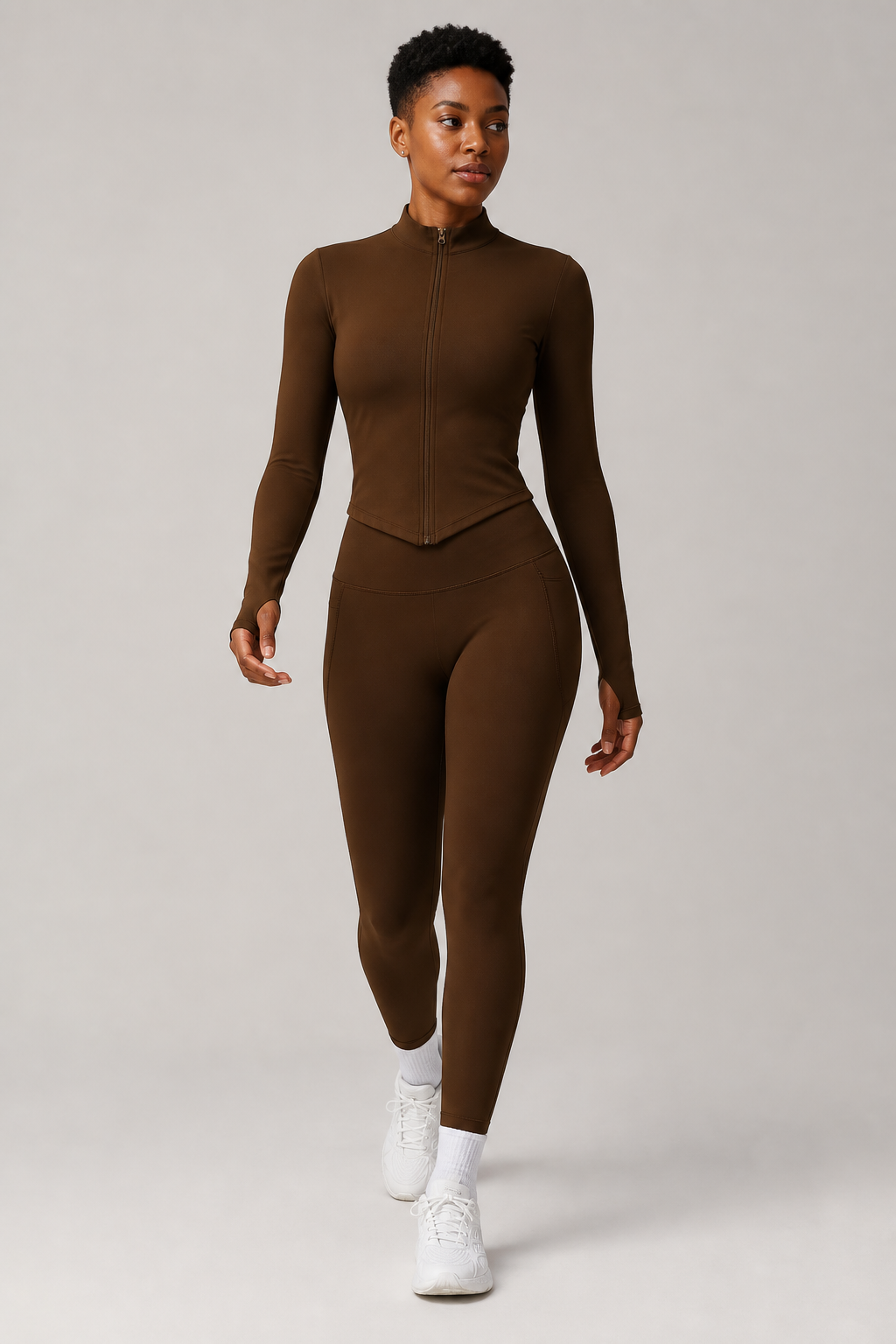 Aura Second-Skin Leggings in Dark Chocolate, product view 1 | color:chocolate