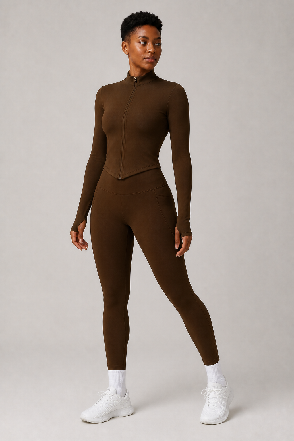 Aura Second-Skin Leggings in Dark Chocolate, product view 2 | color:chocolate