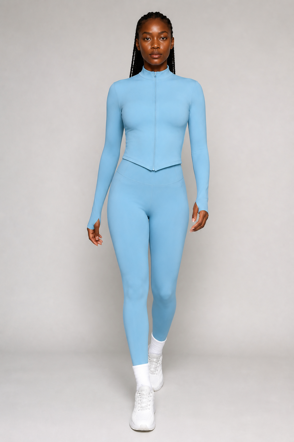 Aura Second-Skin Leggings in Powder Blue, product view 2 | color:baby blue