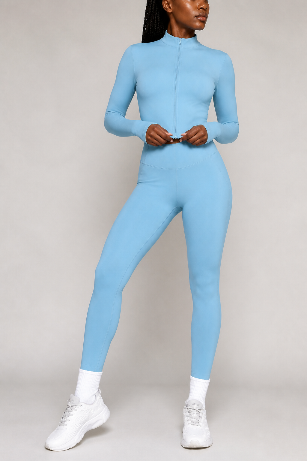 Aura Second-Skin Leggings in Powder Blue, product view 4 | color:baby blue