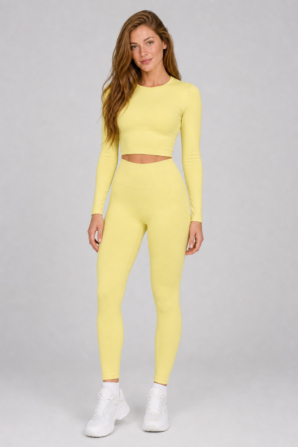 Aura Sculpt Leggings in Butter Yellow — exclusive model 17, view 01 | color:butter yellow