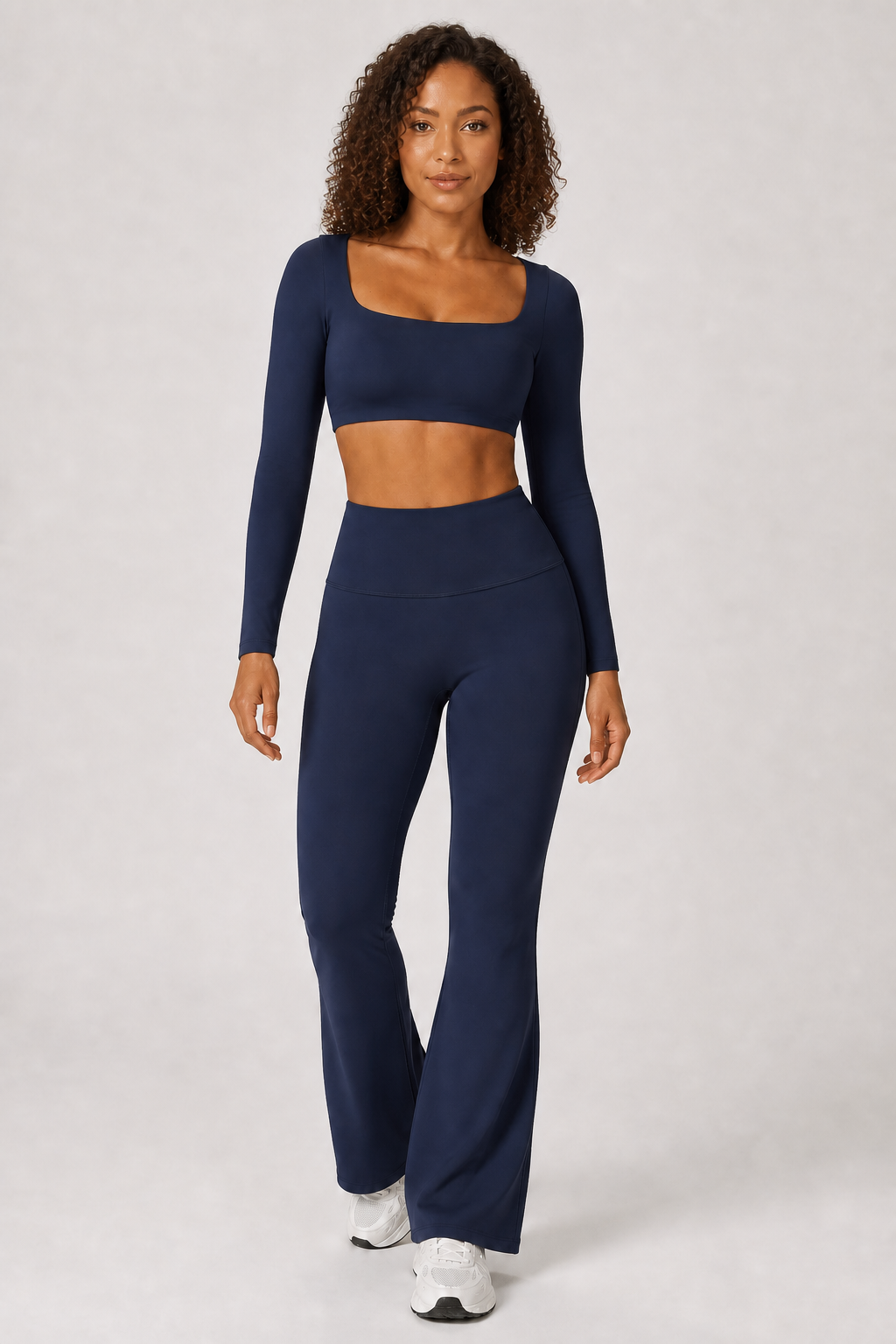 Aura Square-Neck Crop Top in Navy Blue, product view 1 | color:navy blue