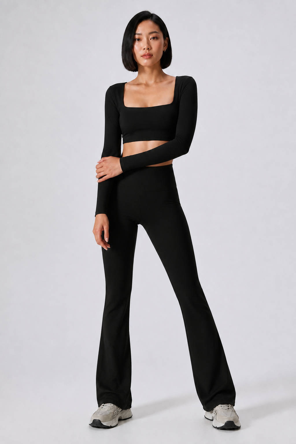 Aura Square-Neck Crop Top in Jet Black, product view 1 | color:jet black