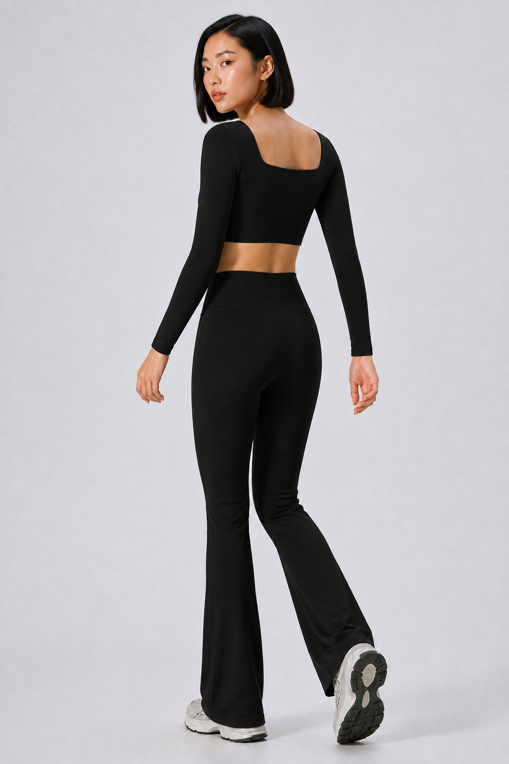 Aura Square-Neck Crop Top in Jet Black, product view 3 | color:jet black