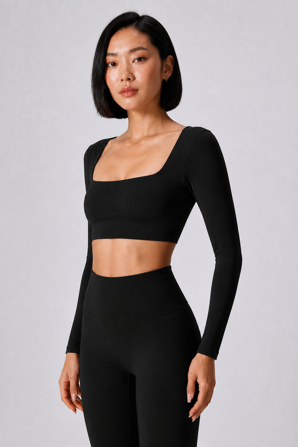 Aura Square-Neck Crop Top in Jet Black, product view 4 | color:jet black