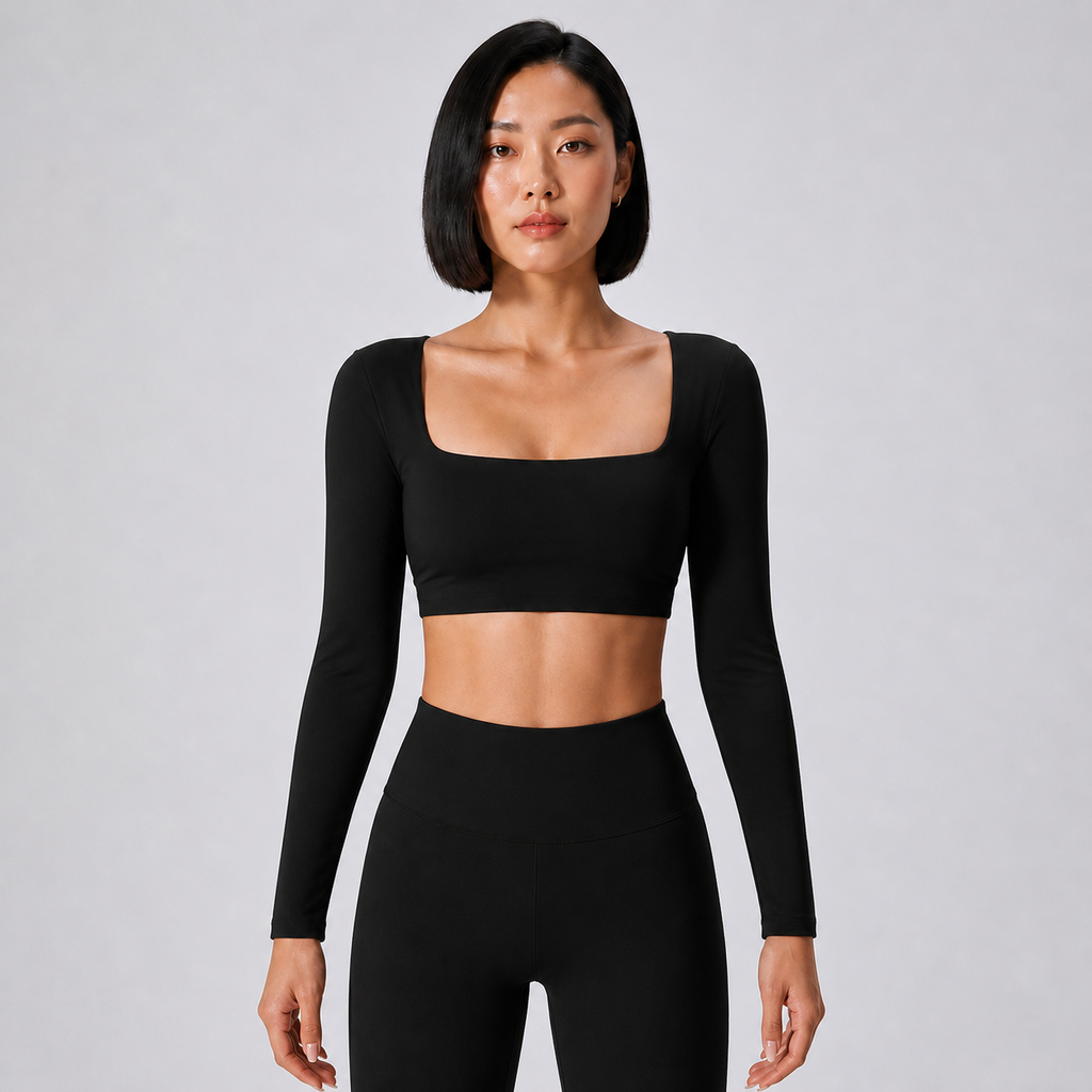 Aura Square-Neck Crop Top in Jet Black, product view 5 | color:jet black