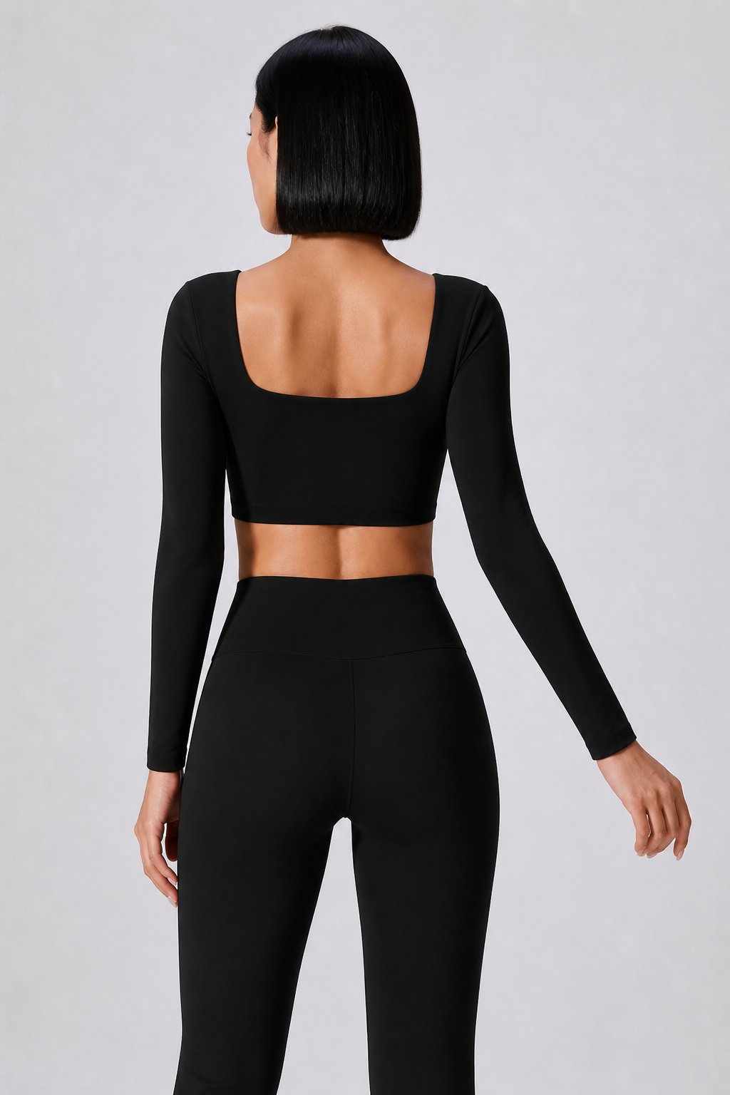 Aura Square-Neck Crop Top in Jet Black, product view 6 | color:jet black