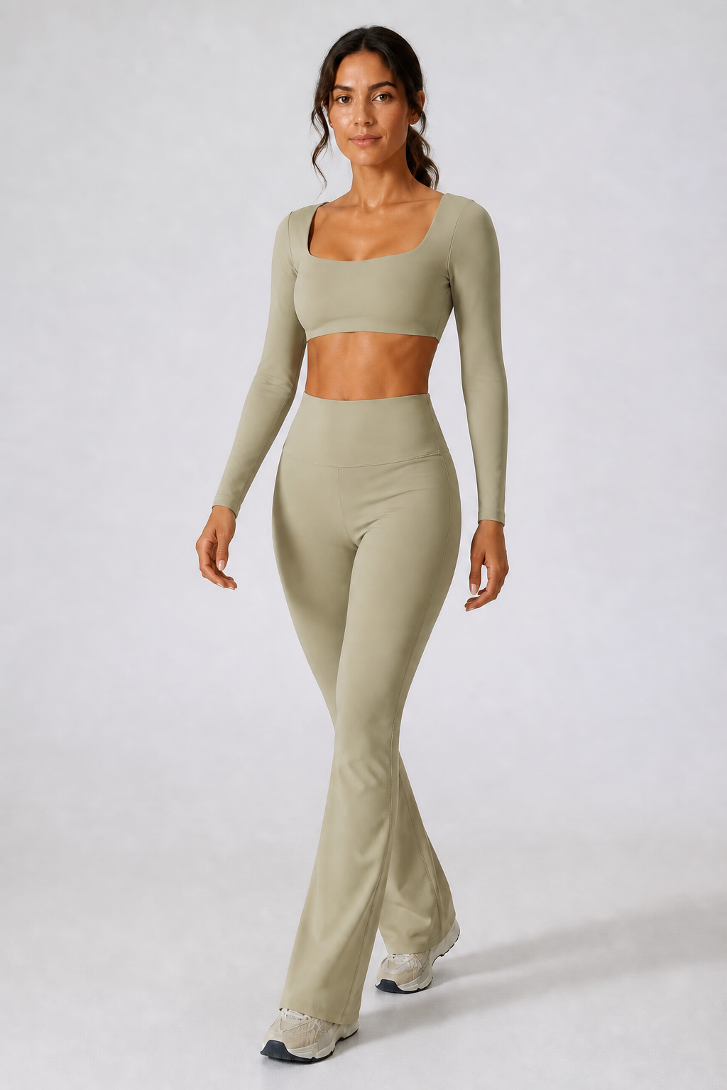 Aura Square-Neck Crop Top in Mushroom, product view 1 | color:mushroom