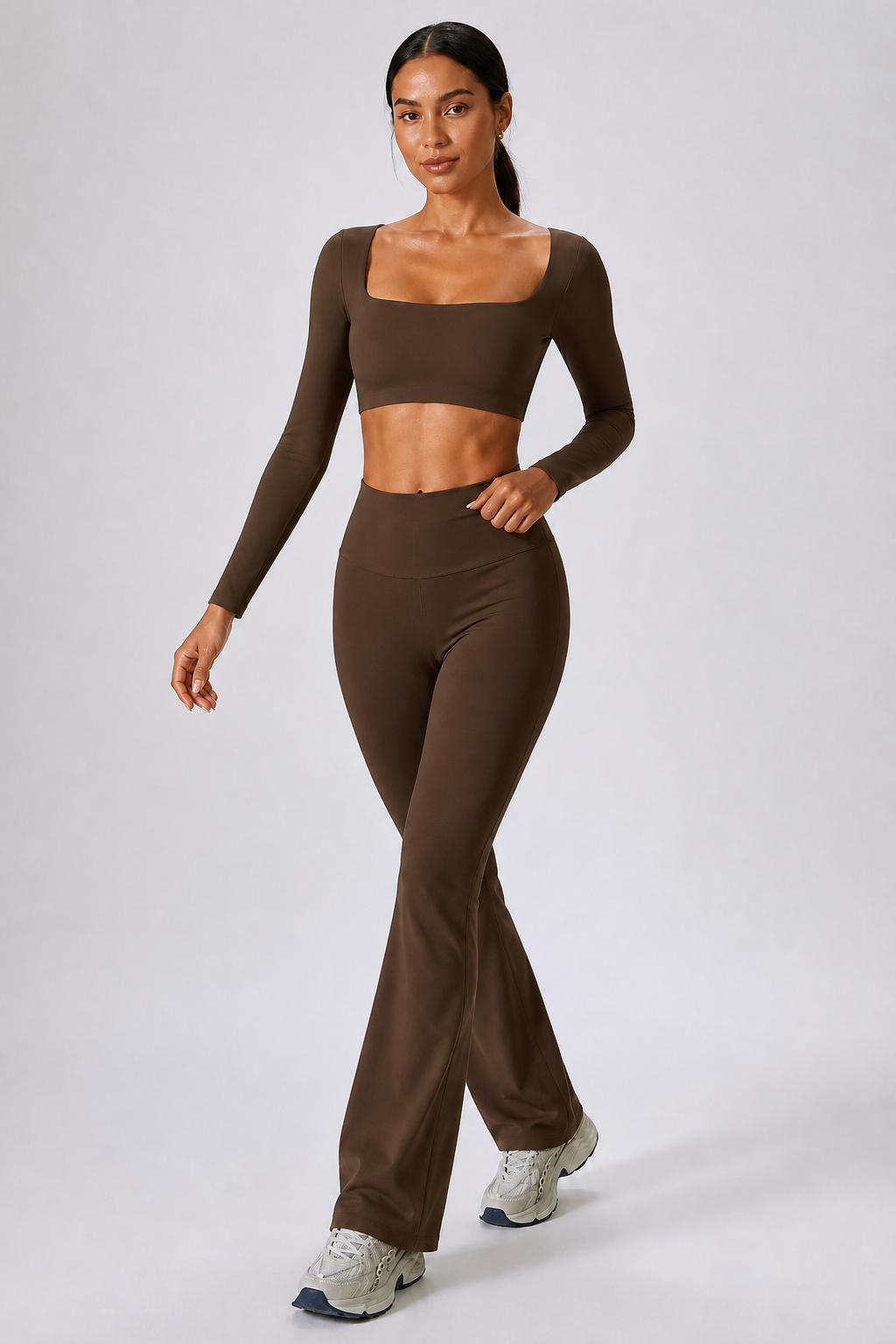 Aura Square-Neck Crop Top in Chocolate Brown, product view 1 | color:chocolate