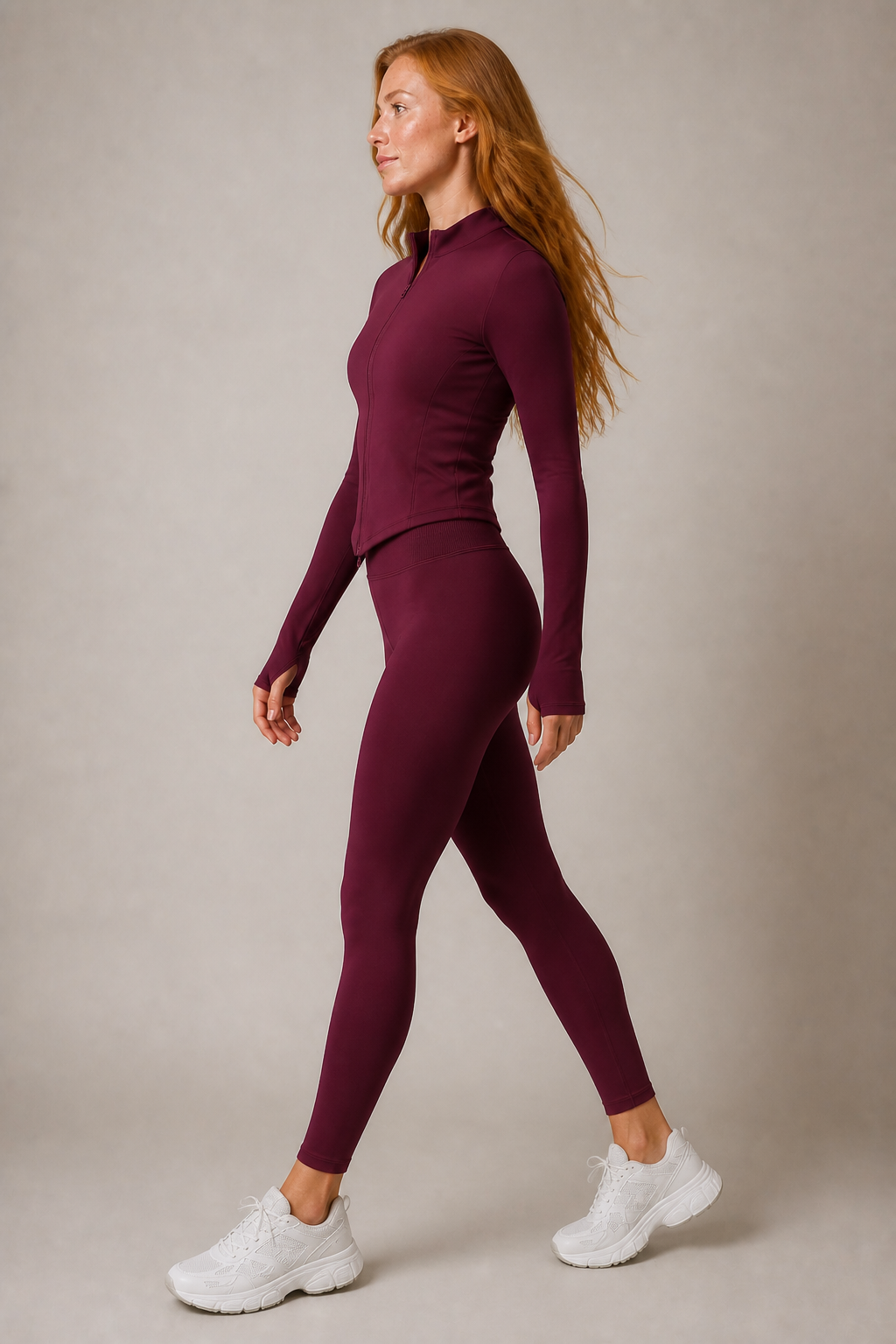 Motion Contour Zip Jacket in Deep Purple — exclusive model 7, view 02 | color:deep purple