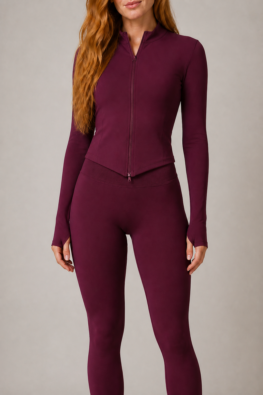 Motion Contour Zip Jacket in Deep Purple — exclusive model 7, view 04 | color:deep purple