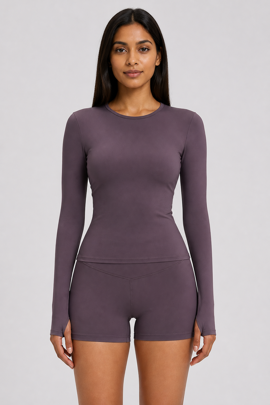 Aura Sculpt Long-Sleeve Top in Deep Plum, product view 1 | archived-session:deep purple