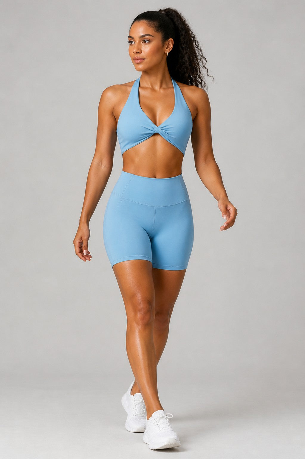 Aura Contour Bike Shorts in Powder Blue, product view 1 | color:baby blue