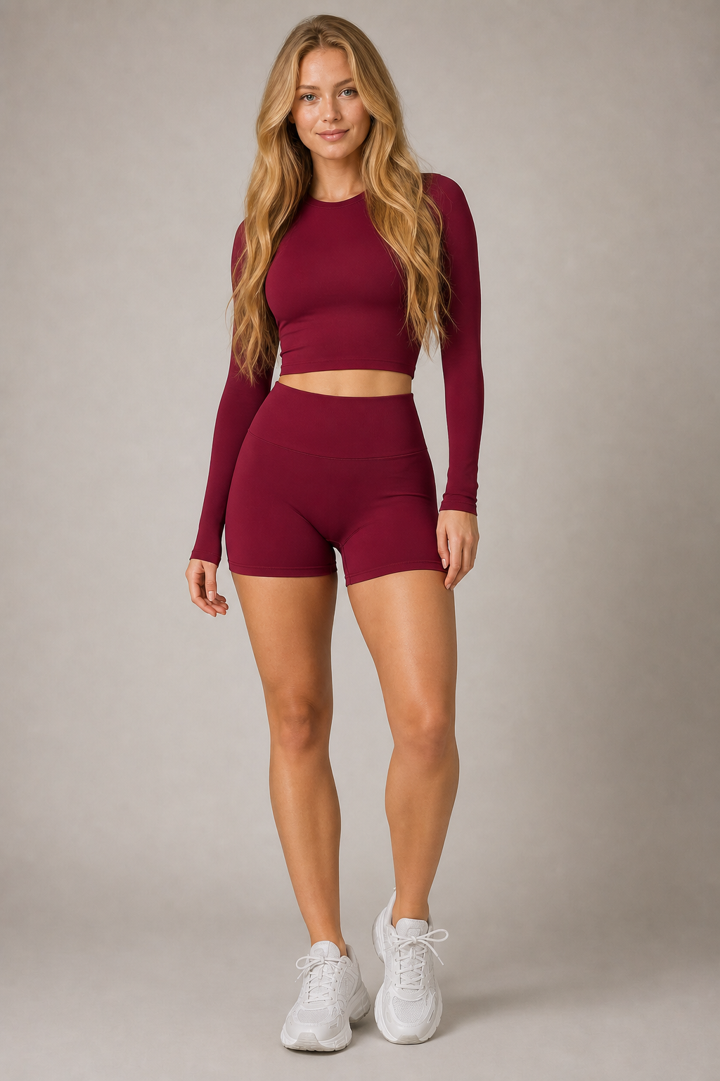 Aura Second-Skin Shorts in Burgundy — exclusive model 26, view 01 | color:burgundy