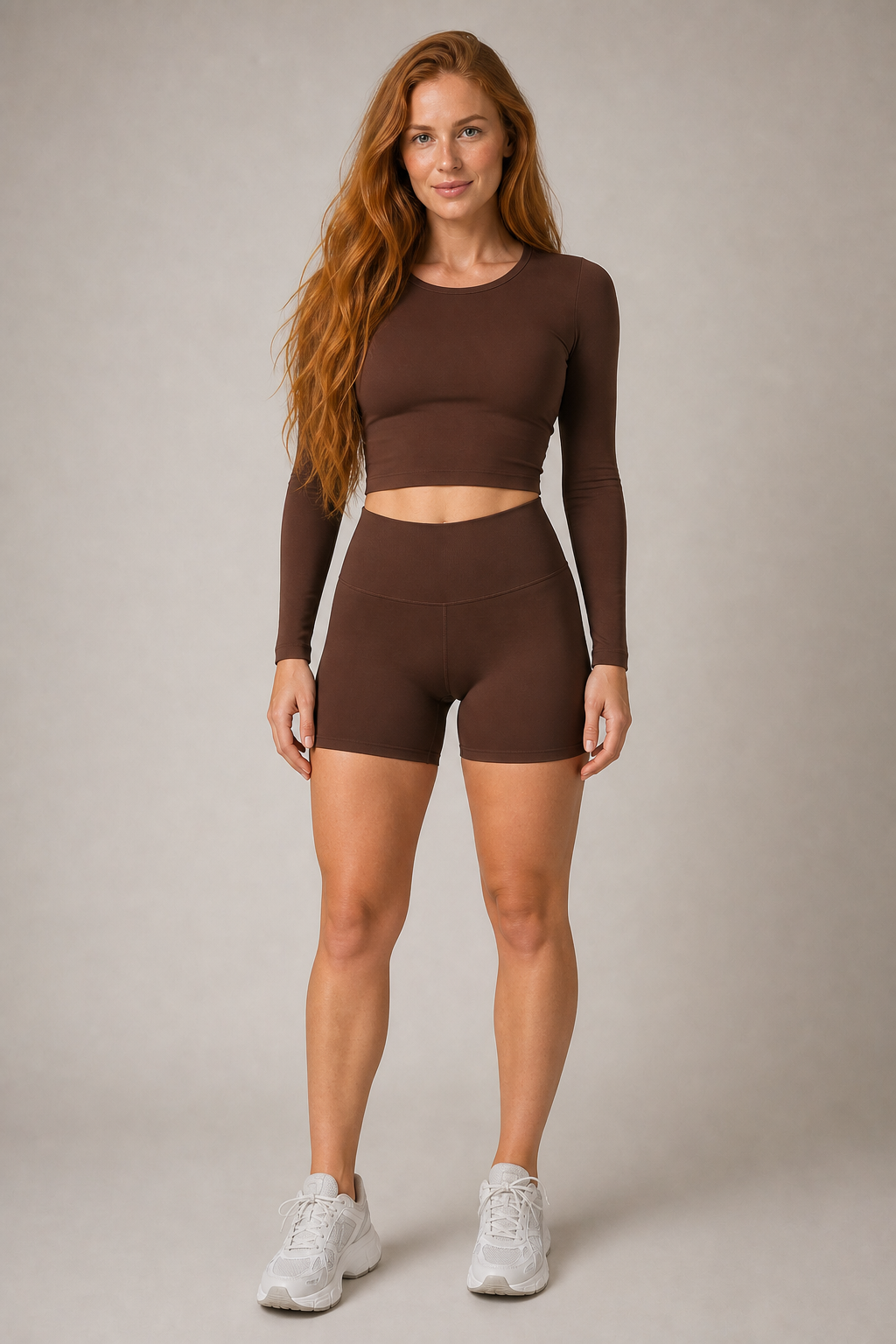 Aura Second-Skin Shorts in Chocolate — exclusive model 27, view 01 | color:chocolate