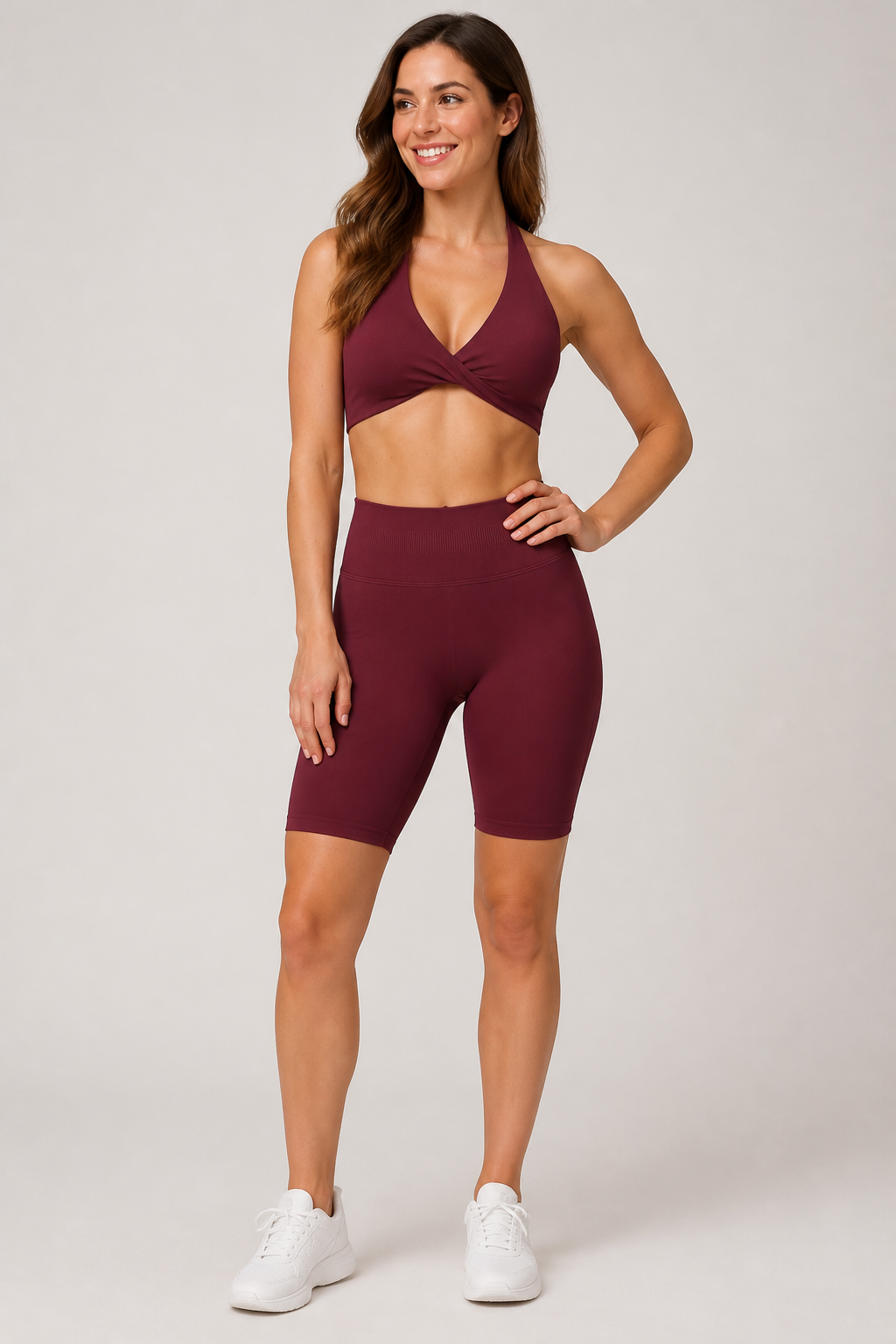 Aura Twist Halter Bra in Deep Purple — model 6, view 01 | color:deep purple