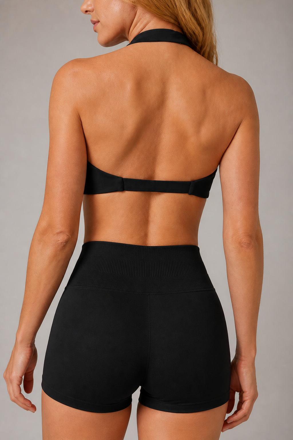 Aura Twist Halter Bra in Jet Black — exclusive model 7, view 05 | color:jet black