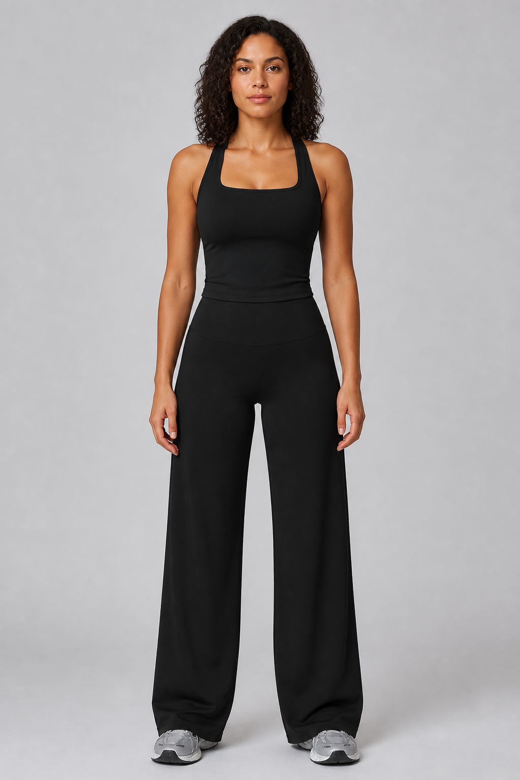 Aura Sculpt Racerback Tank in Jet Black — model view 1 | archived-session:jet black