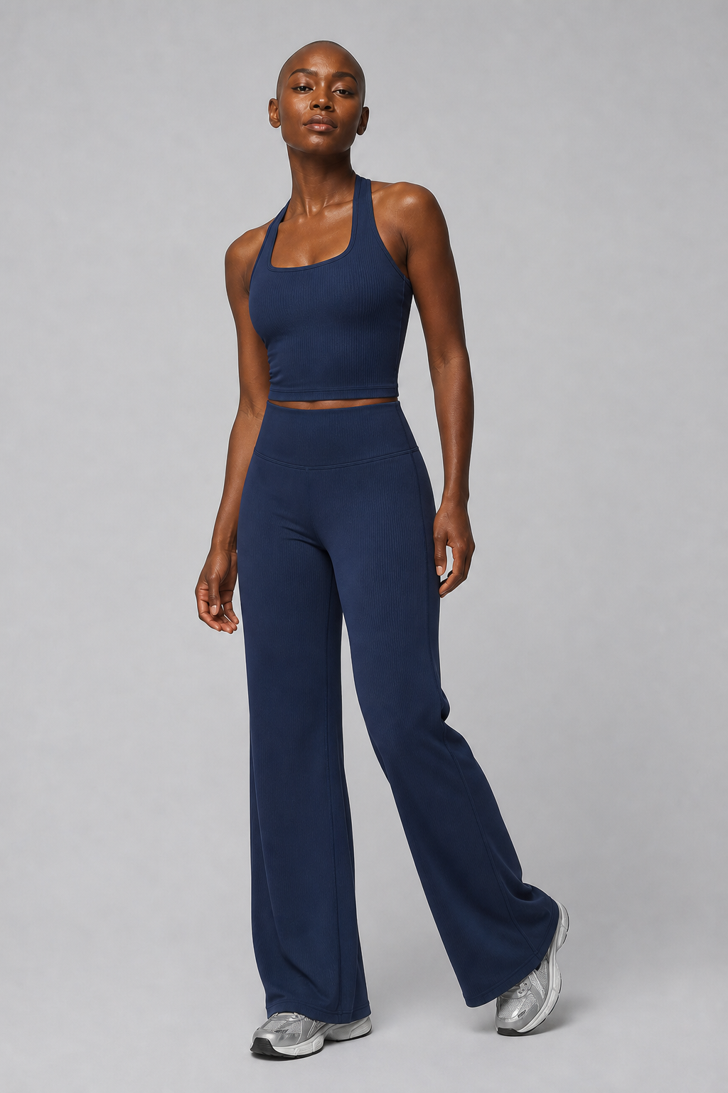 Aura Sculpt Racerback Tank in Jet Black — model view 2 | color:jet black