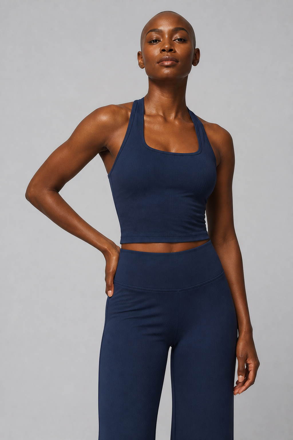 Aura Sculpt Racerback Tank in Jet Black — model view 4 | color:jet black