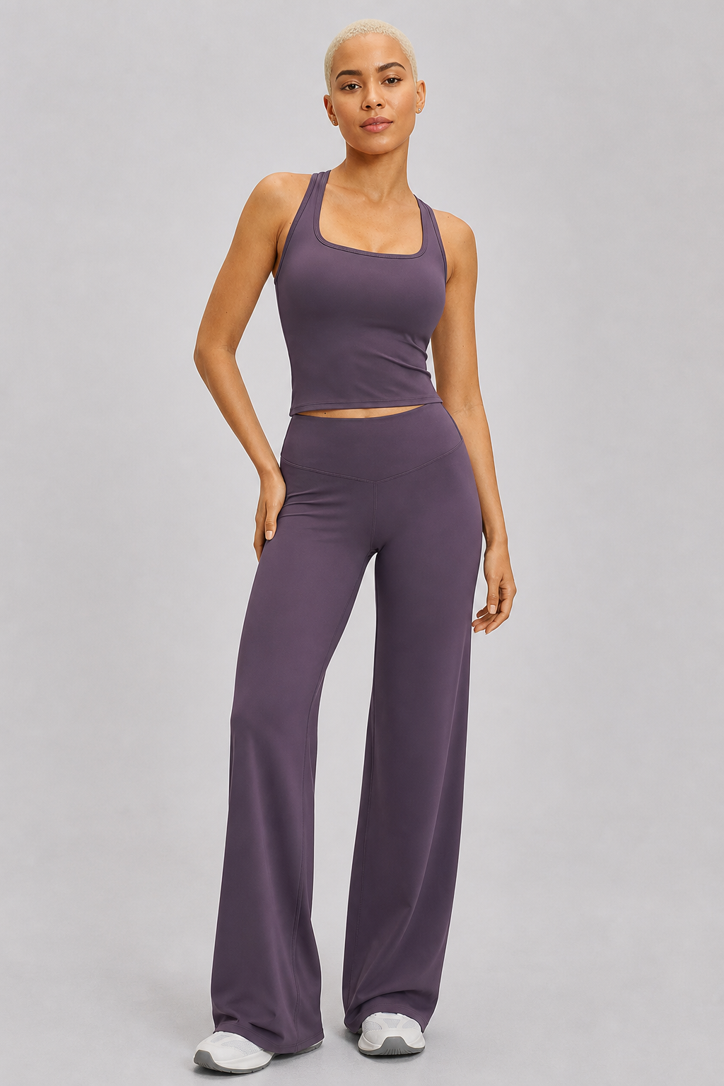 Aura Sculpt Racerback Tank in Berry — model view 1 | archived-session:berry