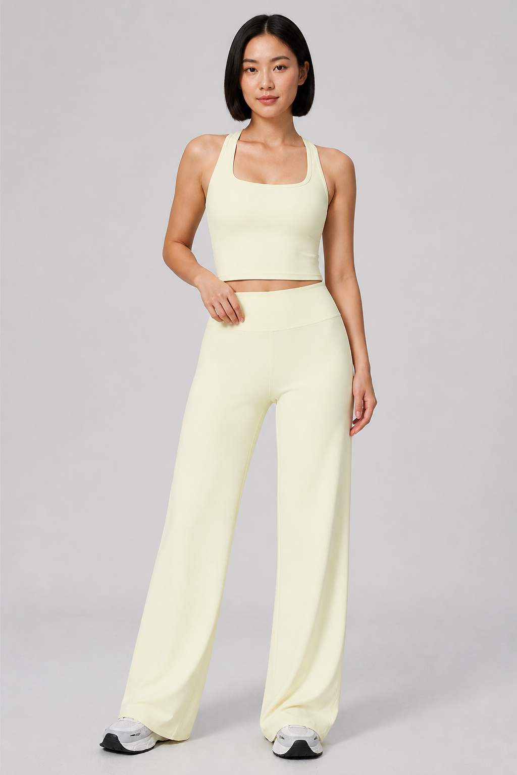 Aura Sculpt Racerback Tank in Pistachio — model view 1 | color:pistachio