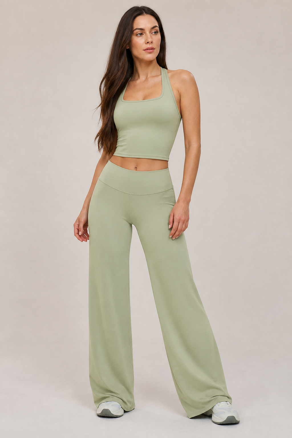 Aura Sculpt Racerback Tank in Sage Green — model 13, view 01 | color:sage green