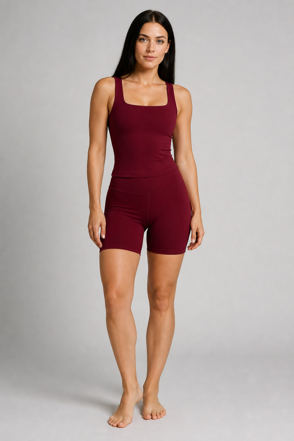Aura Square-Neck Tank with Motion Lift-Contour Shorts - Deep Burgundy - generated model photo 1 of 6