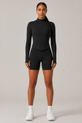 Motion V-Neck Zip Jacket in Jet Black — model view 1 | archived-session:navy blue
