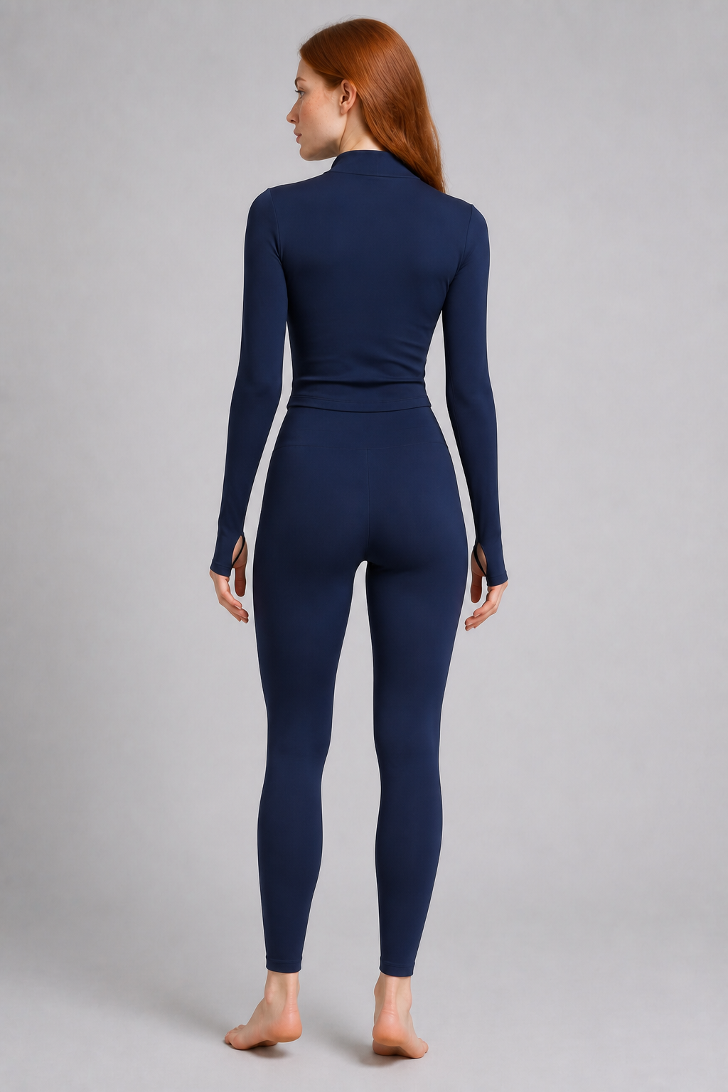 Motion V-Neck Zip Jacket in Navy Blue — model view 3 | color:navy blue
