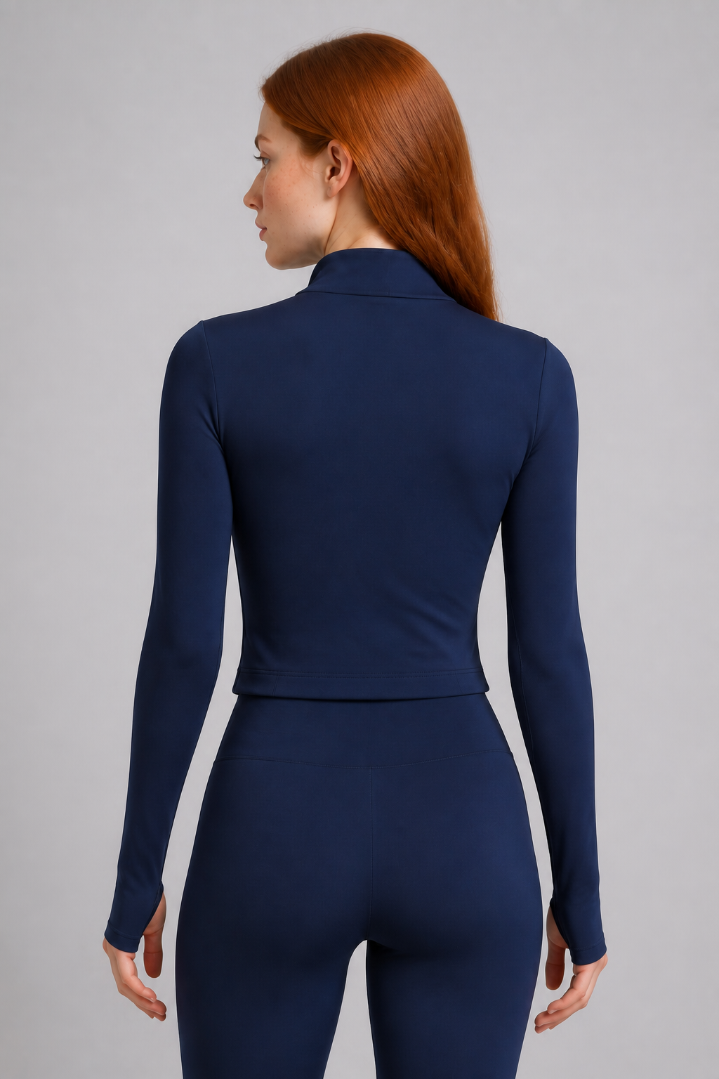 Motion V-Neck Zip Jacket in Navy Blue — model view 6 | color:navy blue