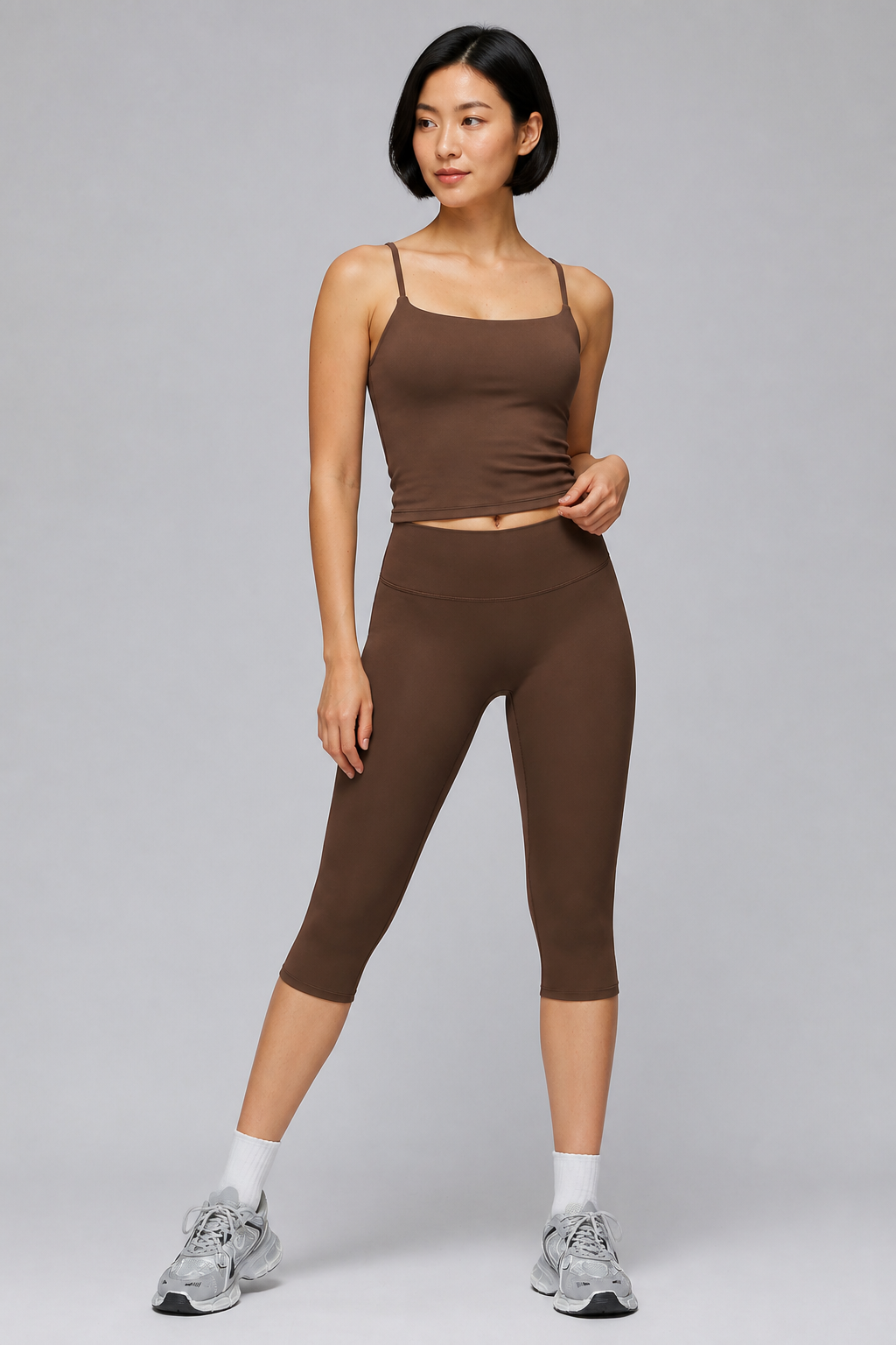 Aura Minimal Cami in Dark Chocolate — model view 1 | archived-session:mushroom
