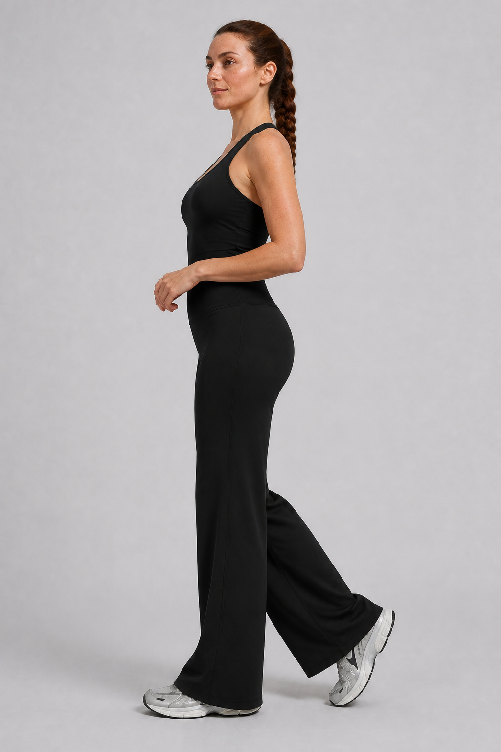 Aura Flow Wide-Leg Pants in Jet Black — model view 2 | color:jet black