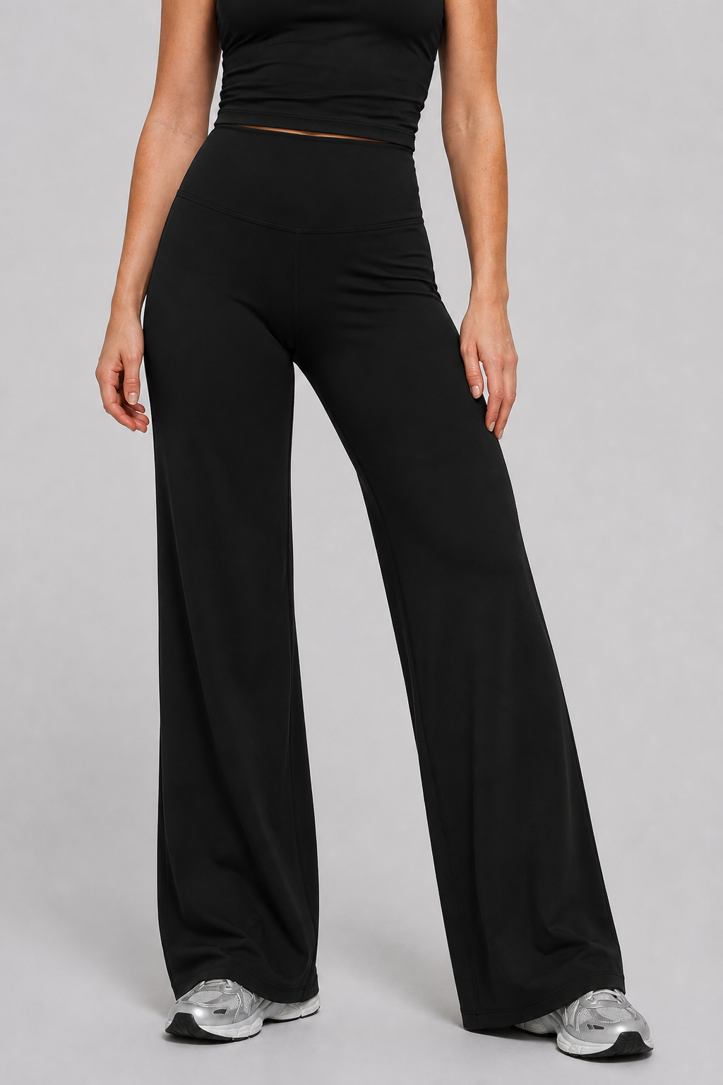 Aura Flow Wide-Leg Pants in Jet Black — model view 4 | color:jet black