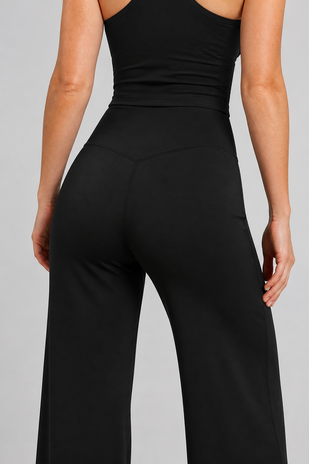 Aura Flow Wide-Leg Pants in Jet Black — model view 5 | color:jet black