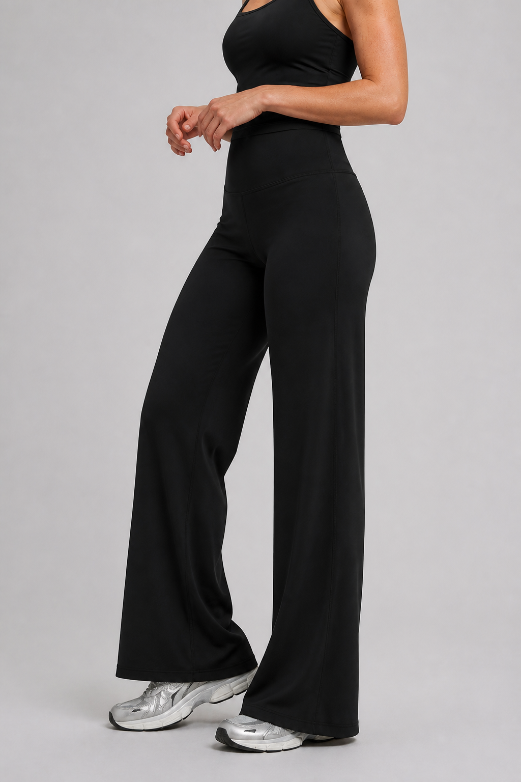 Aura Flow Wide-Leg Pants in Jet Black — model view 6 | color:jet black