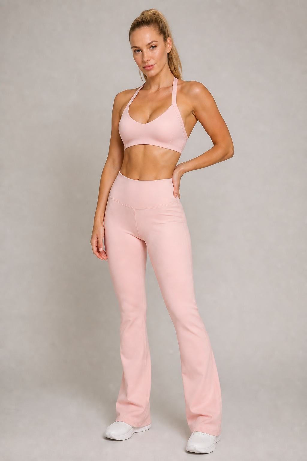 Aura Minimal Halter Bra in Raspberry — model view 1 | archived-session:berry
