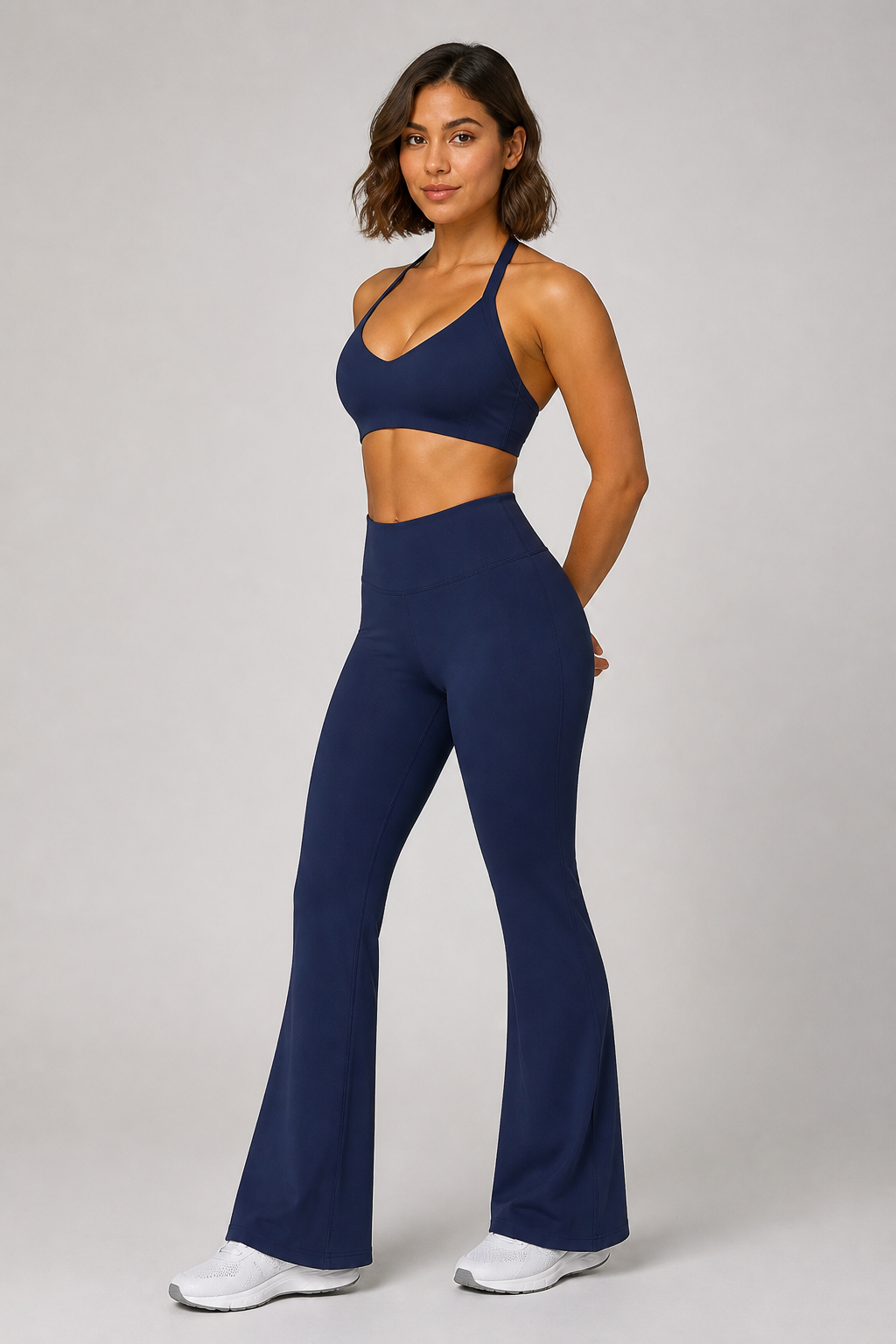 Aura Minimal Halter Bra in Jet Black — model view 1 | color:jet black