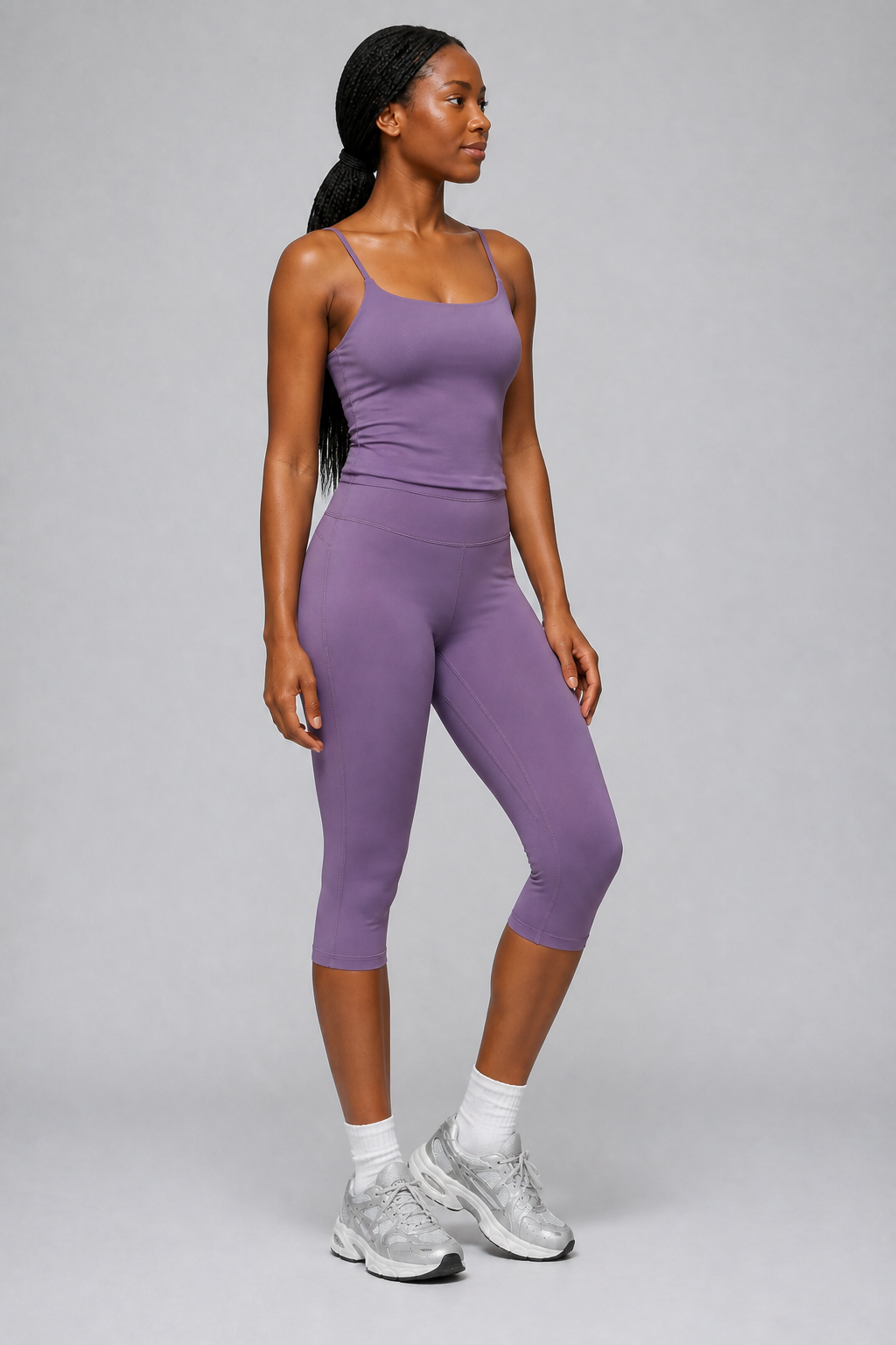 Aura Sculpt Capri Leggings in Dusty Mauve — model view 1 | color:mauve