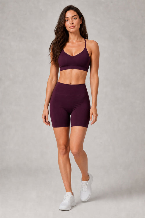 Aura™ Cross-Strap Training Bra — Deep Purple — EWX3091-2 — walking full body