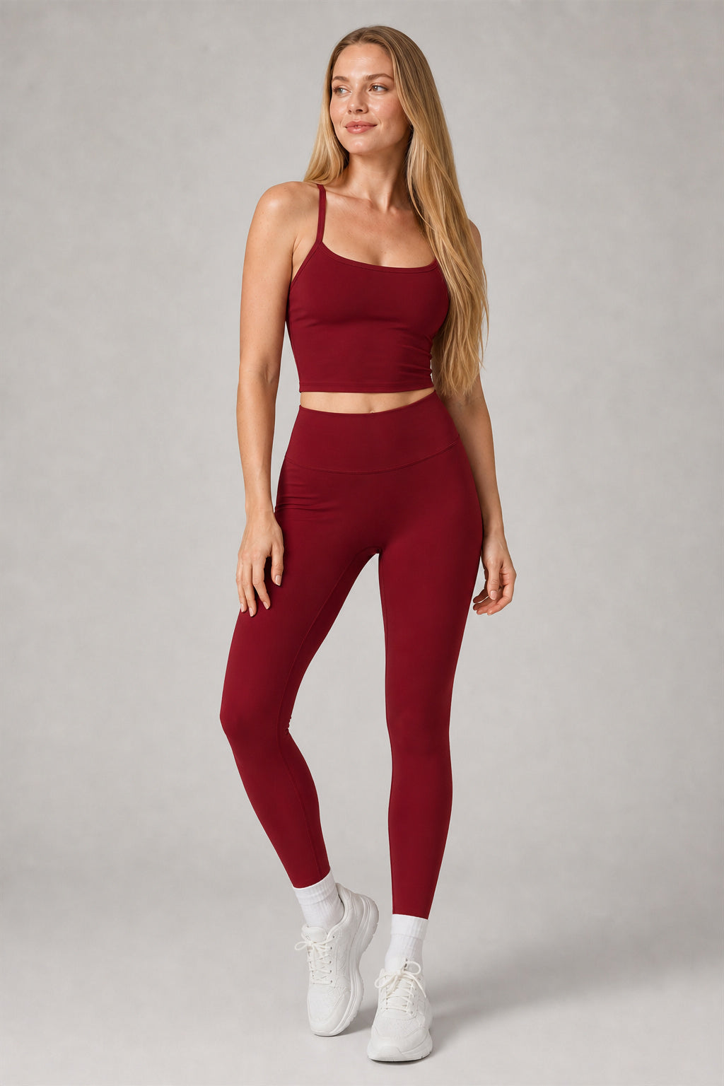 Aura™ Strappy-Back Cami — Burgundy — CBX8519 — Generated model hero