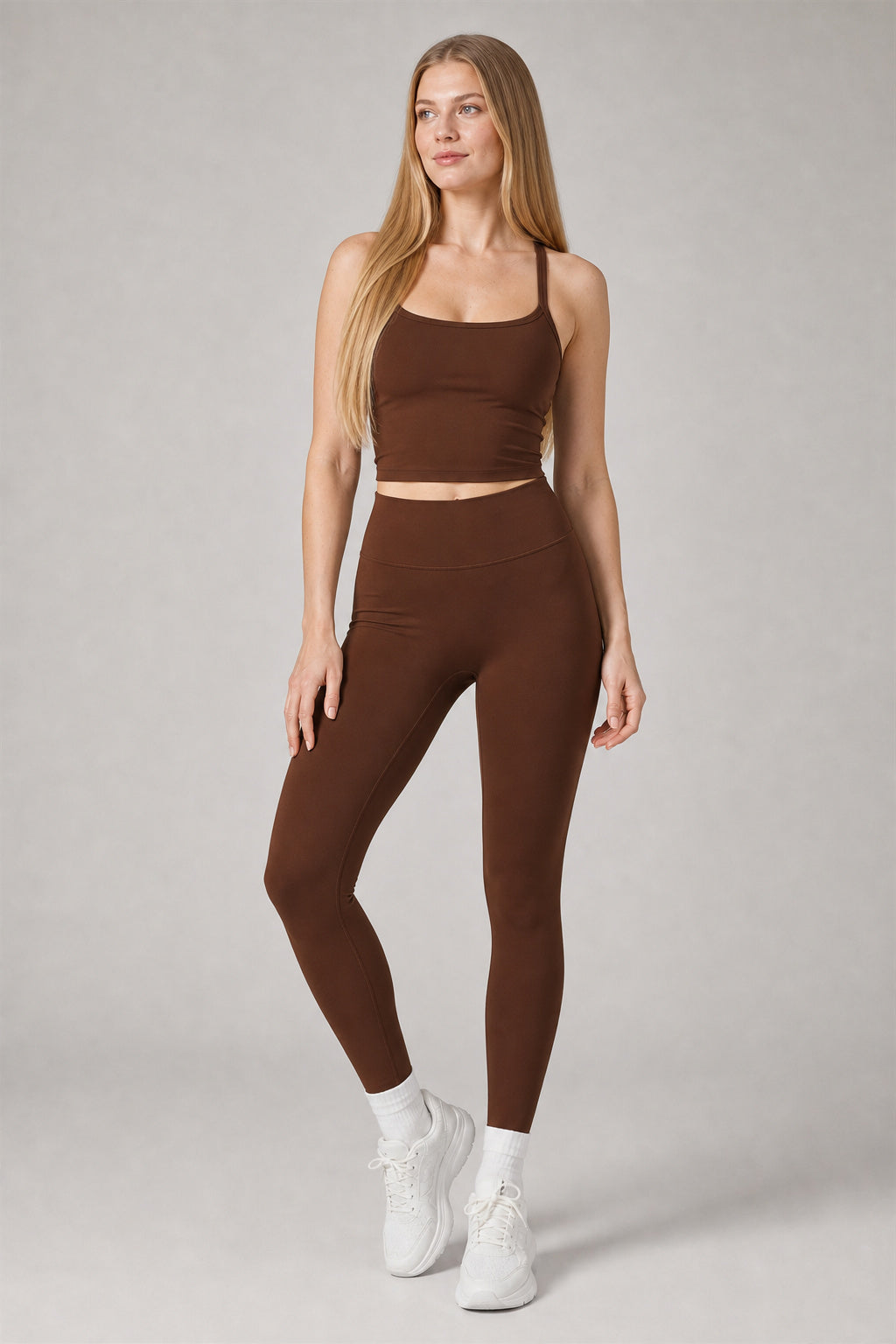 Aura™ Strappy-Back Cami — Chocolate — CBX8519 — Generated model hero